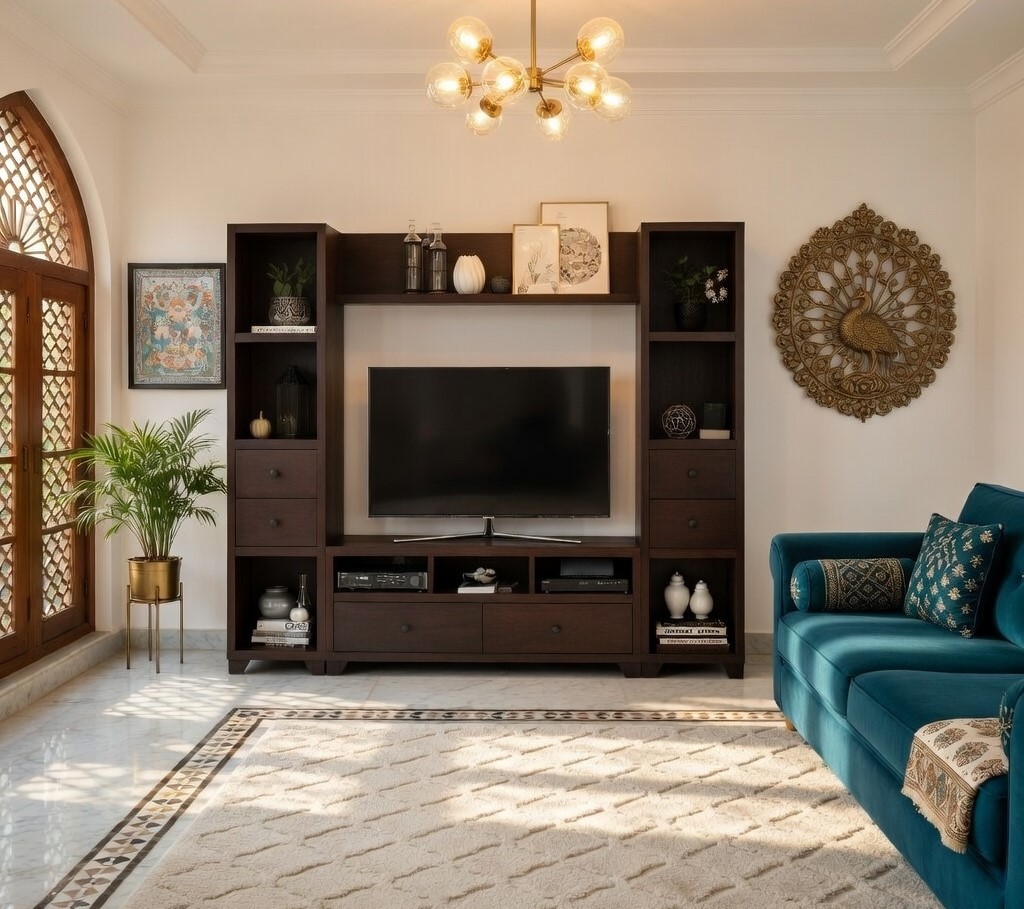 Dakshyani Sheesham Wood Full Wall Entertainment Unit